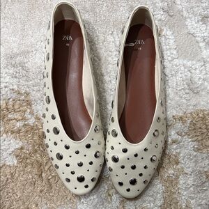 Zara White Studded Women's Loafers